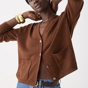J Crew Collection Italian Cashmere Brown Patch-Pocket Cardigan Sweater
